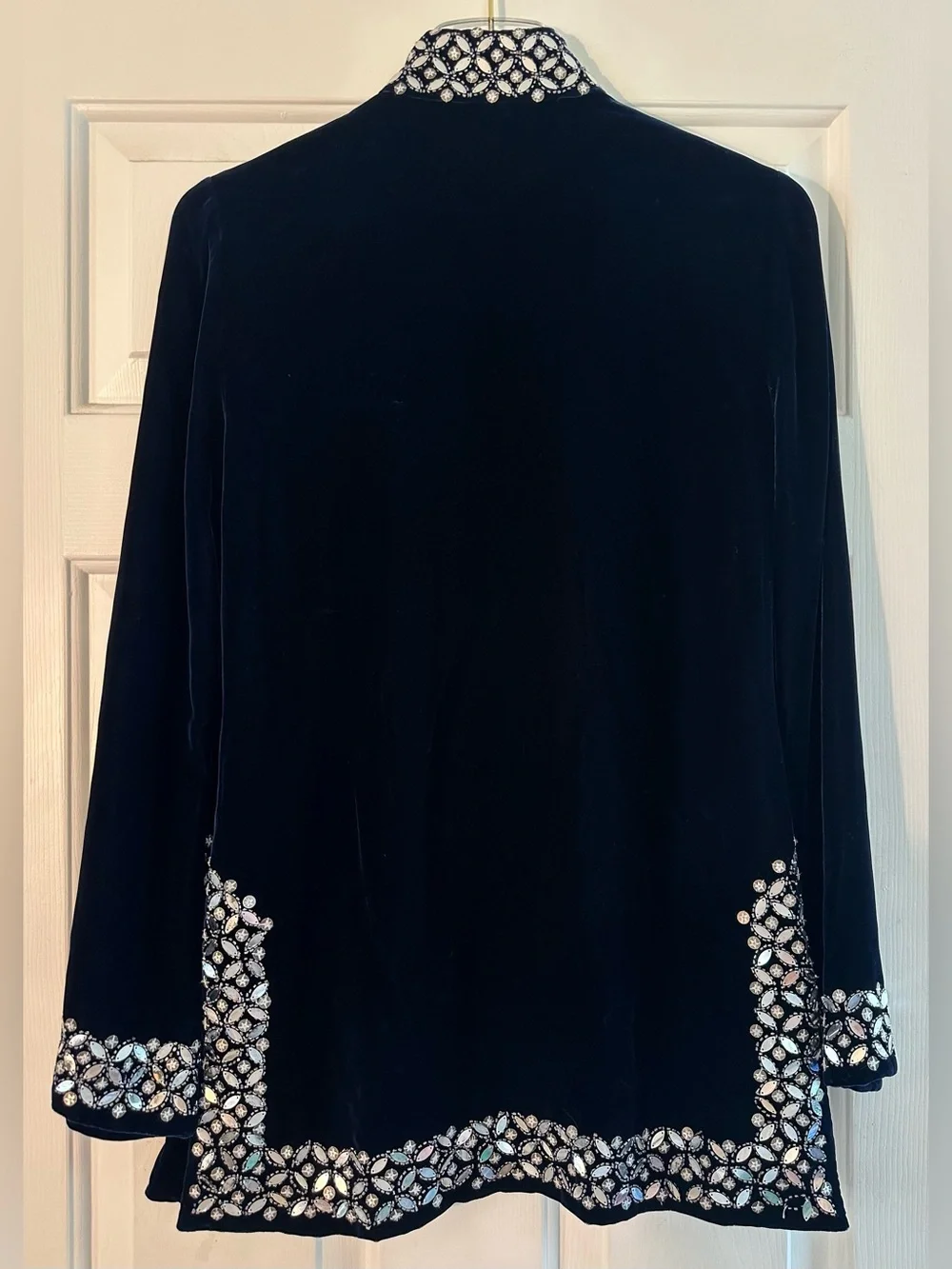 TORY BURCH 2 Vntg Hong Kong Y2K Navy Velvet Embellished Tunic Wide Leg Pants Set
